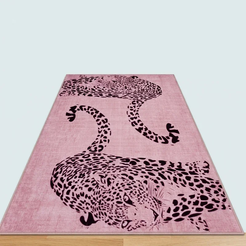 OJIA washable area rug with playful animal print in a bright living room