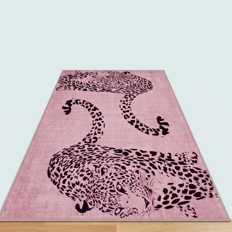 OJIA leopard print washable 5x7 area rug in a living room